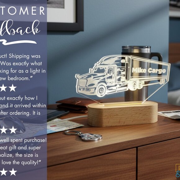 Cargo Truck Custom Name Light • Personalized LED Cloud Decor • Baby Gift - Picture 7 of 8